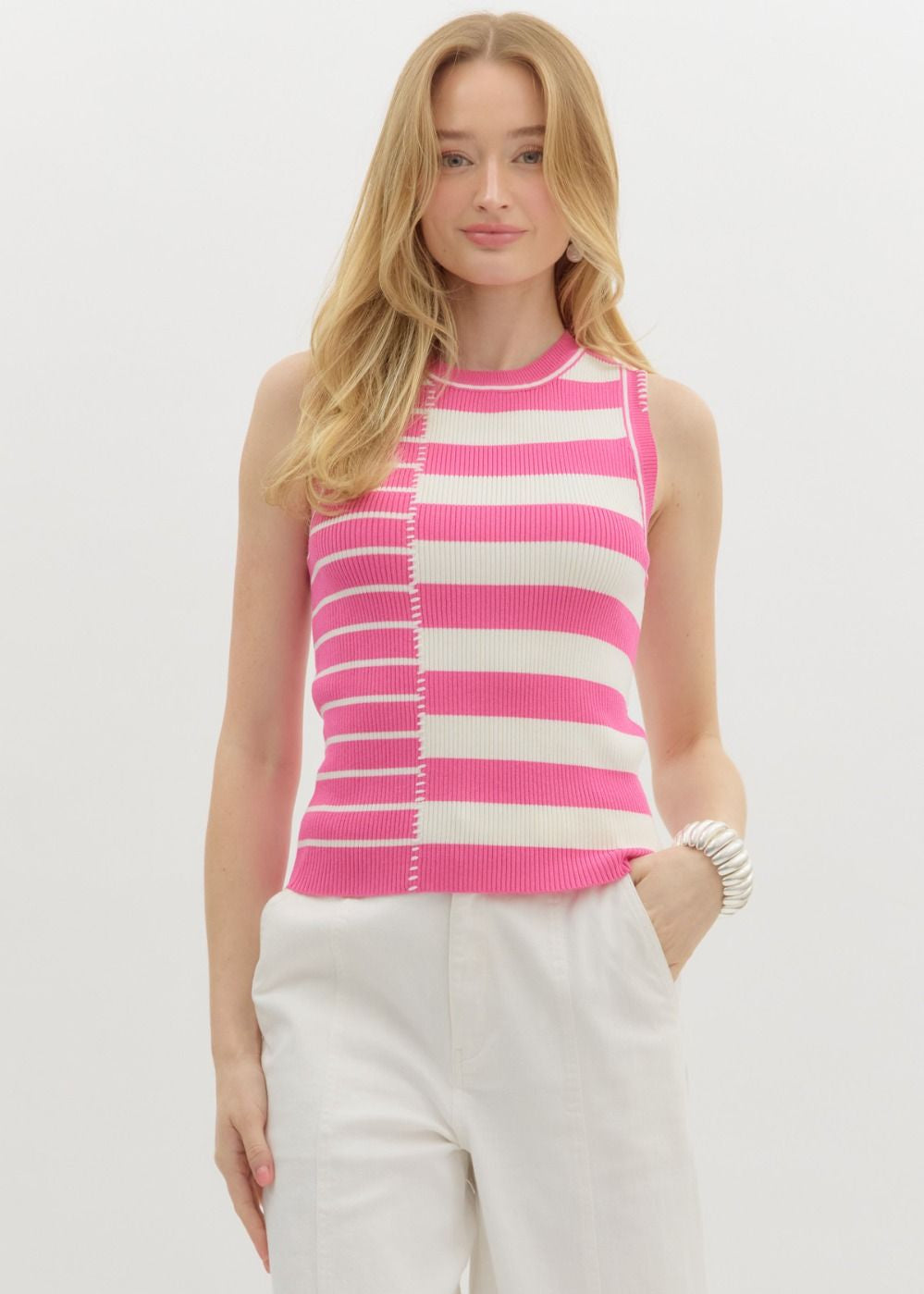 Sweet Pink Sleeveless Knit Sweater