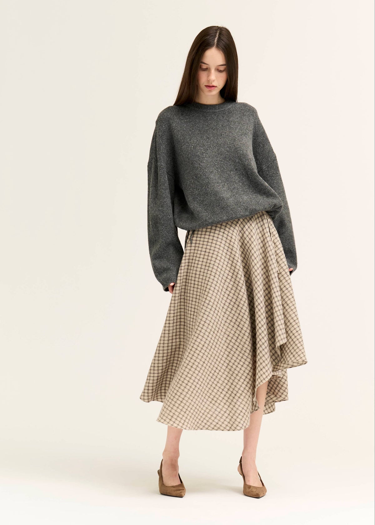 Unbalanced Plaid Flannel Wrap Skirt