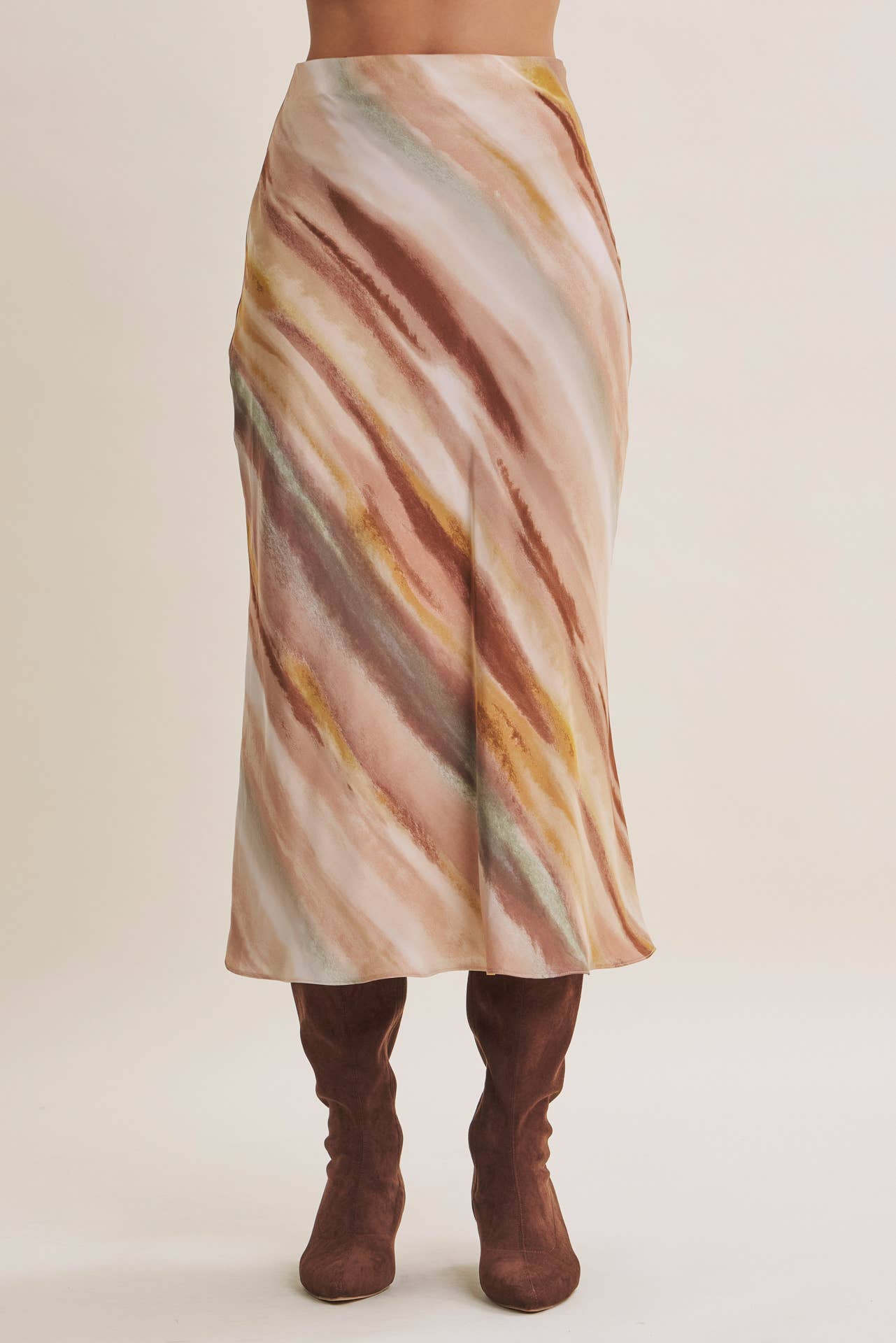Watercolor Bias Satin Maxi Skirt