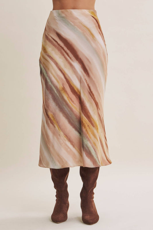 Watercolor Bias Satin Maxi Skirt
