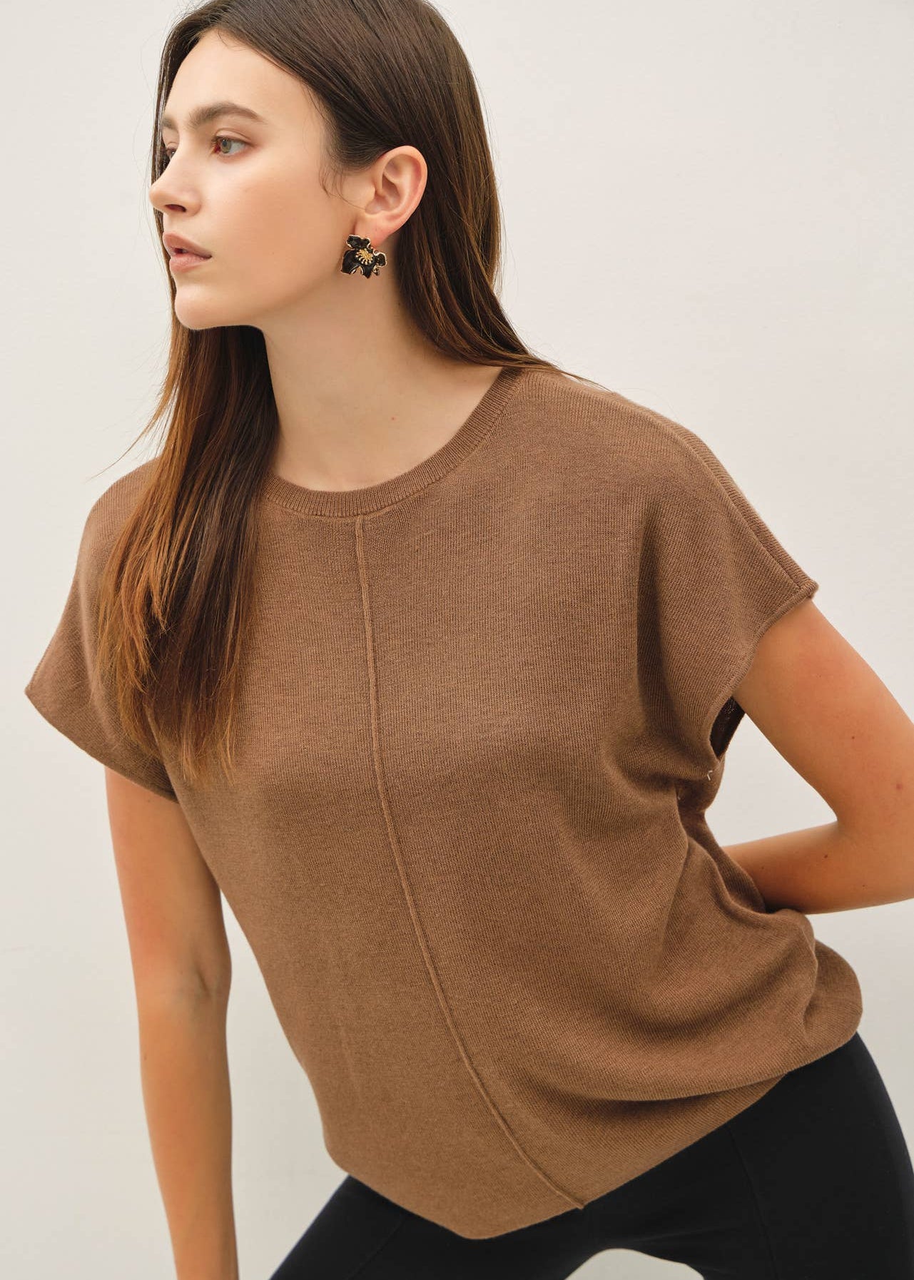 Wool Blended Cap Sleeve Sweater Top
