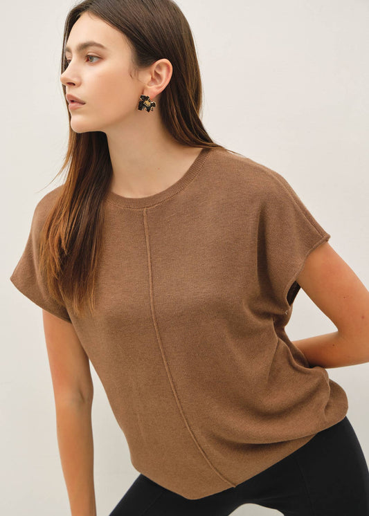 Wool Blended Cap Sleeve Sweater Top