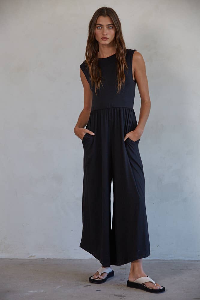 High Low Neckline Wide Leg Jumpsuit