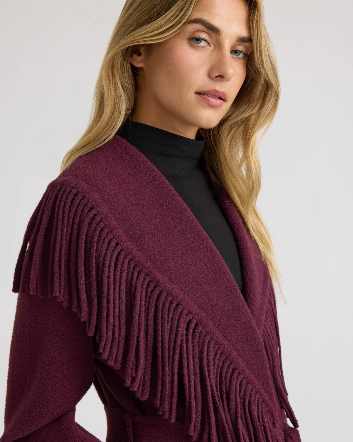 Dark Plum Eyelash Mink Wrap Fringe Coat