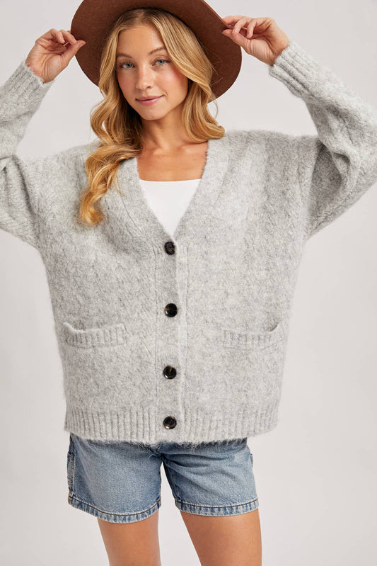 Fuzzy Button Down Knit Cardigan