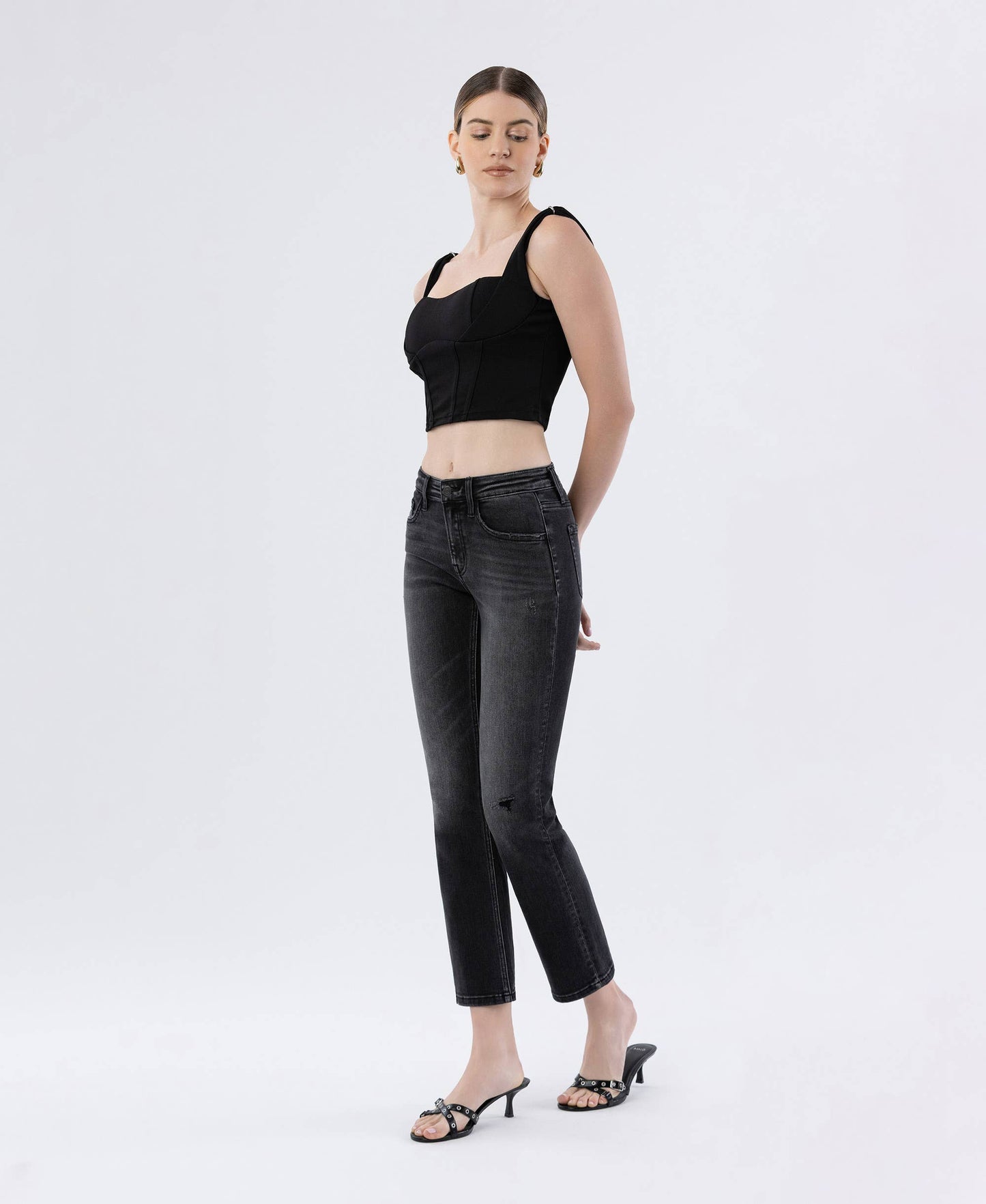 FLYING MONKEY Mid Rise Ankle Slim Straight Jean