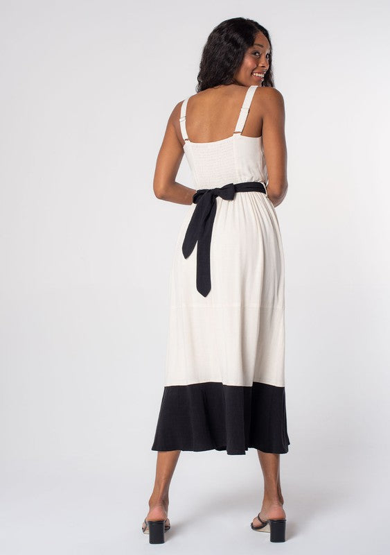 Linen Blend Color Block Dress