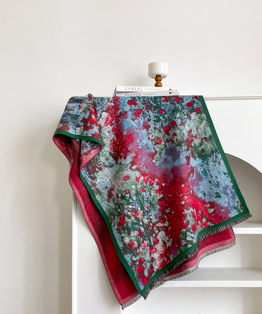 Turquoise & Red Floral Stream Reversible Wrap