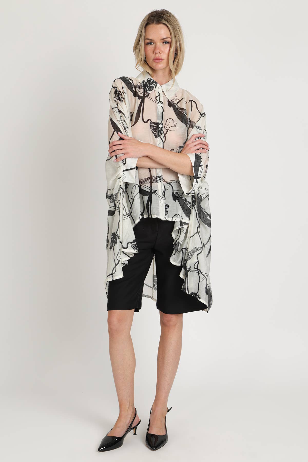 Abstract Print Sheer Hi-Low Tunic