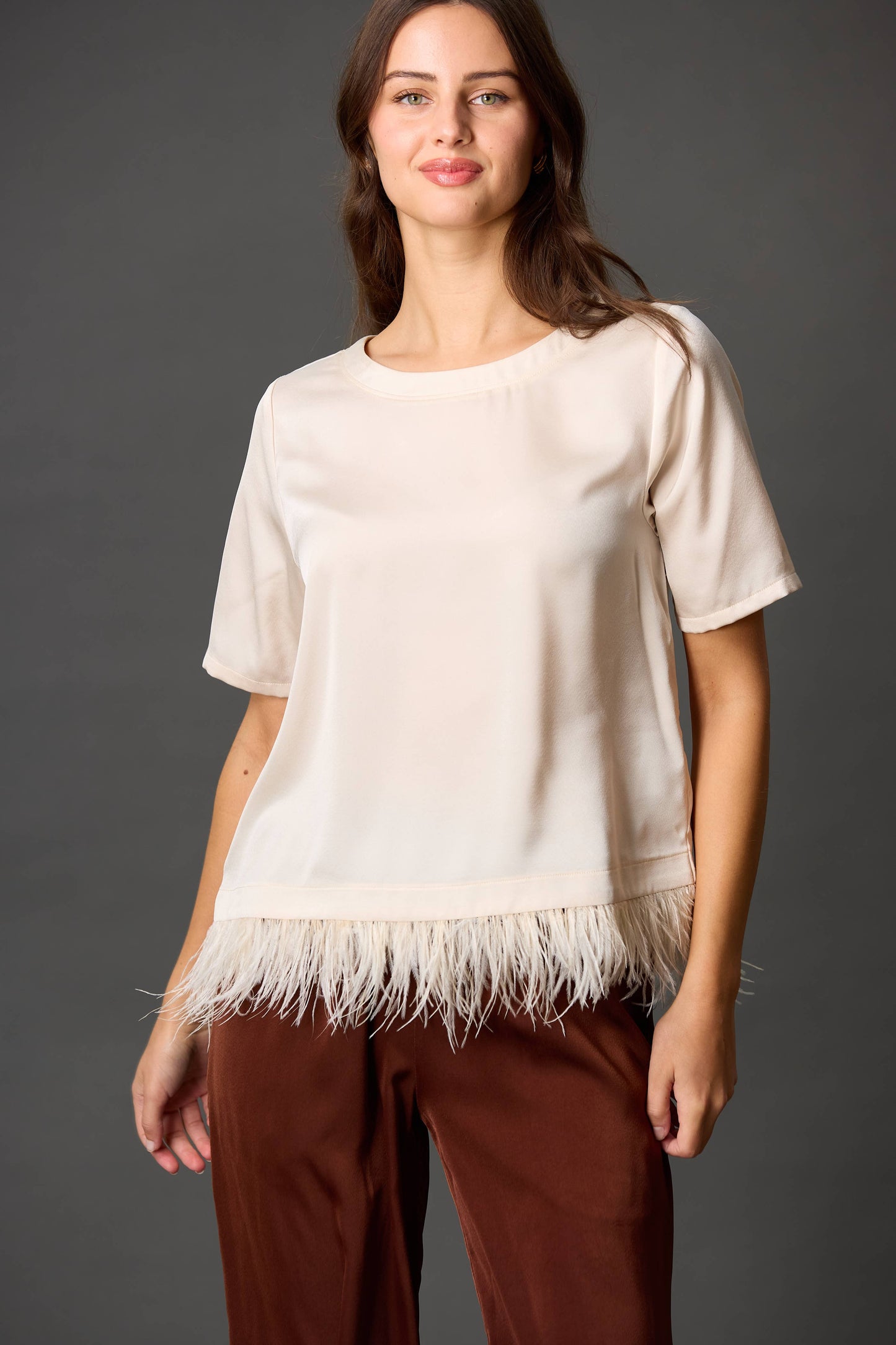 Satin Feather Trim Top