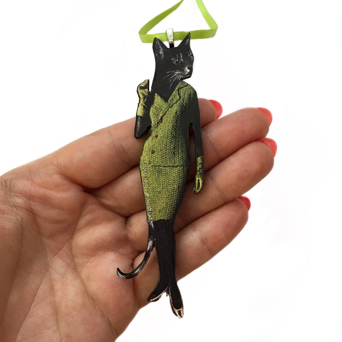 Retro Cat (in Avocado Dress) Christmas Ornament