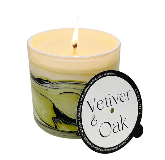 Vetiver & Oak Swirl Glass Candle