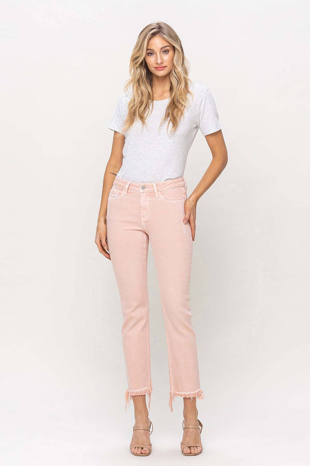 Powdery Pink Cropped Denim Jeans