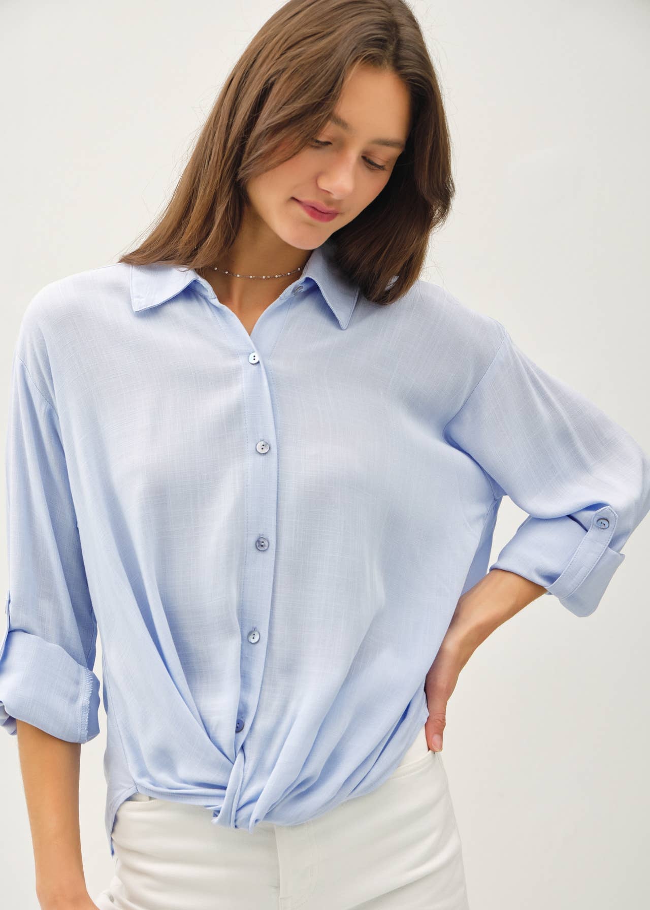 Twist Detail Button Down Shirt
