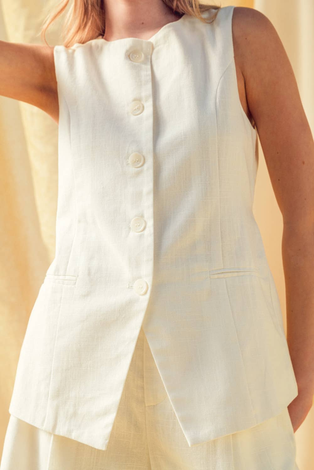 Oatmeal Button Front Linen Vest