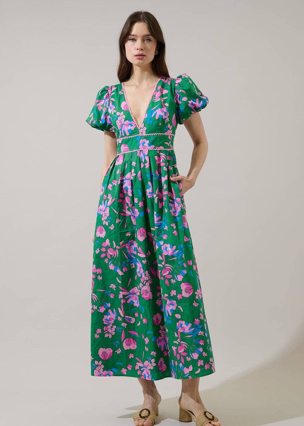 Julia Floral Pleated Maxi Dress