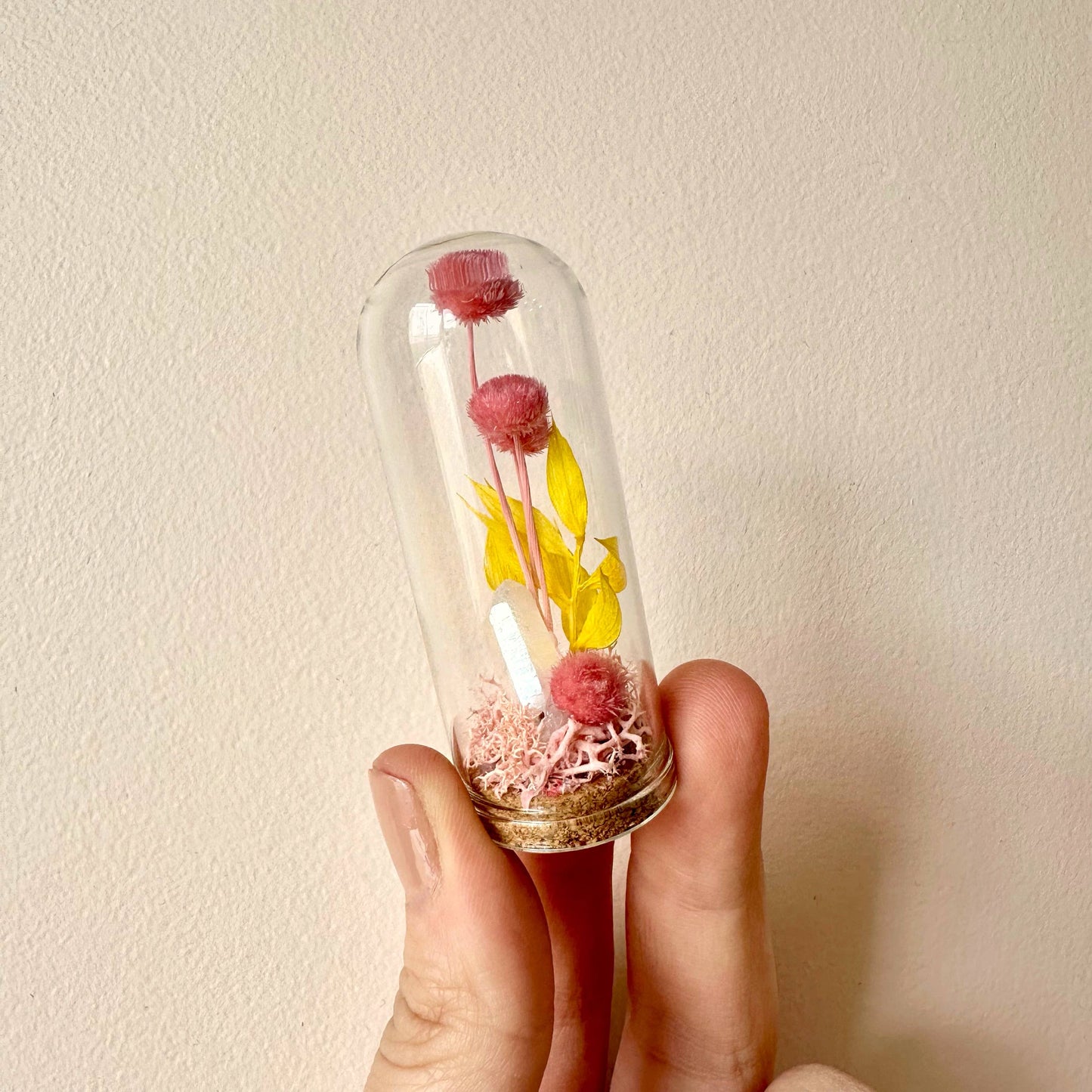 Pink Crystal Fairy Garden Mini Glass Terrarium