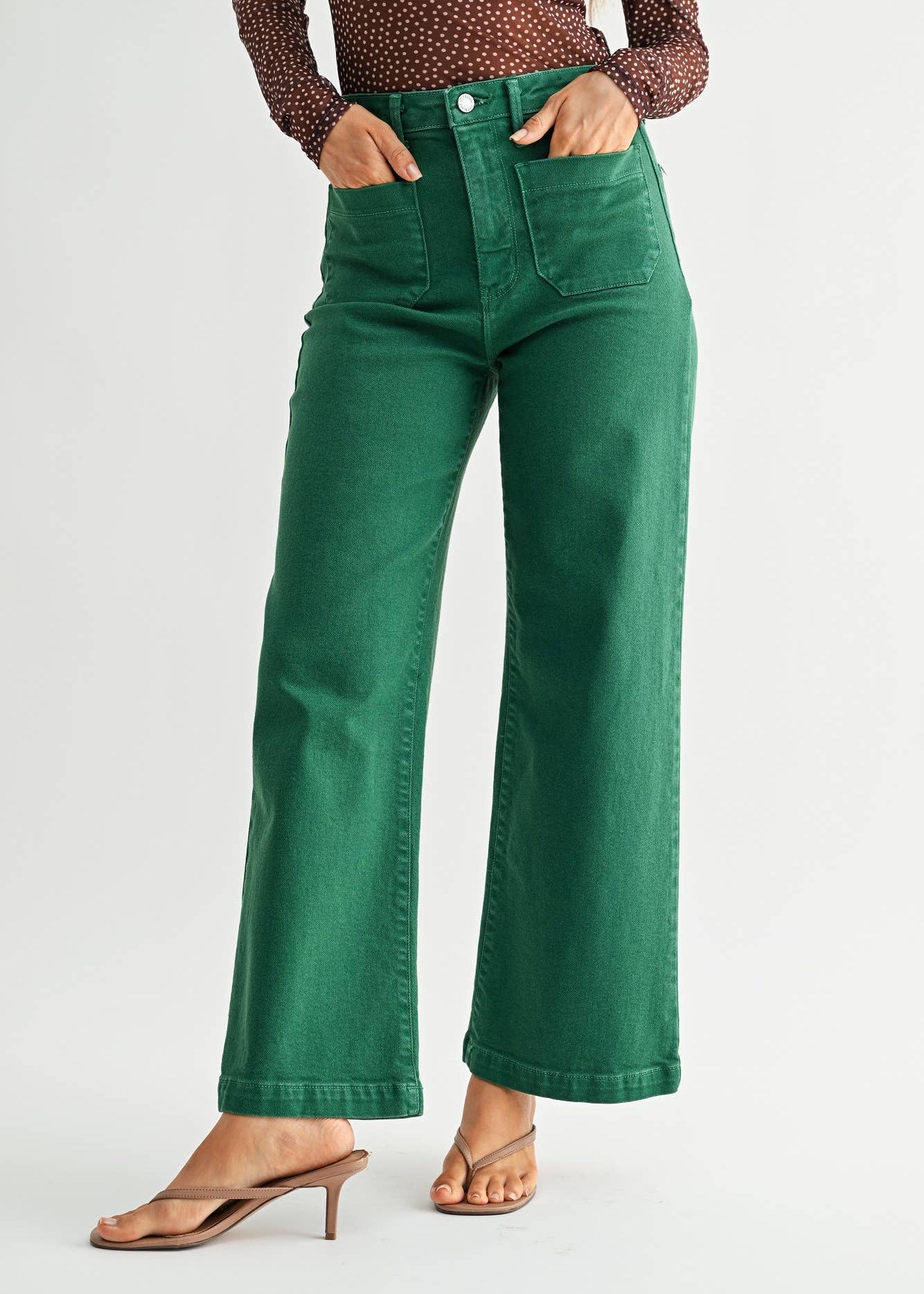 JUST BLACK DENIM - Kelly Green Patch Pocket Wide Leg