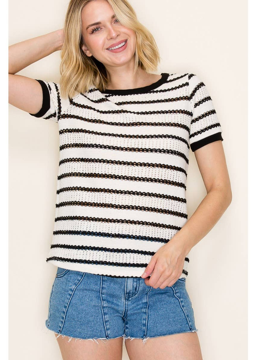 Pointelle Striped Top
