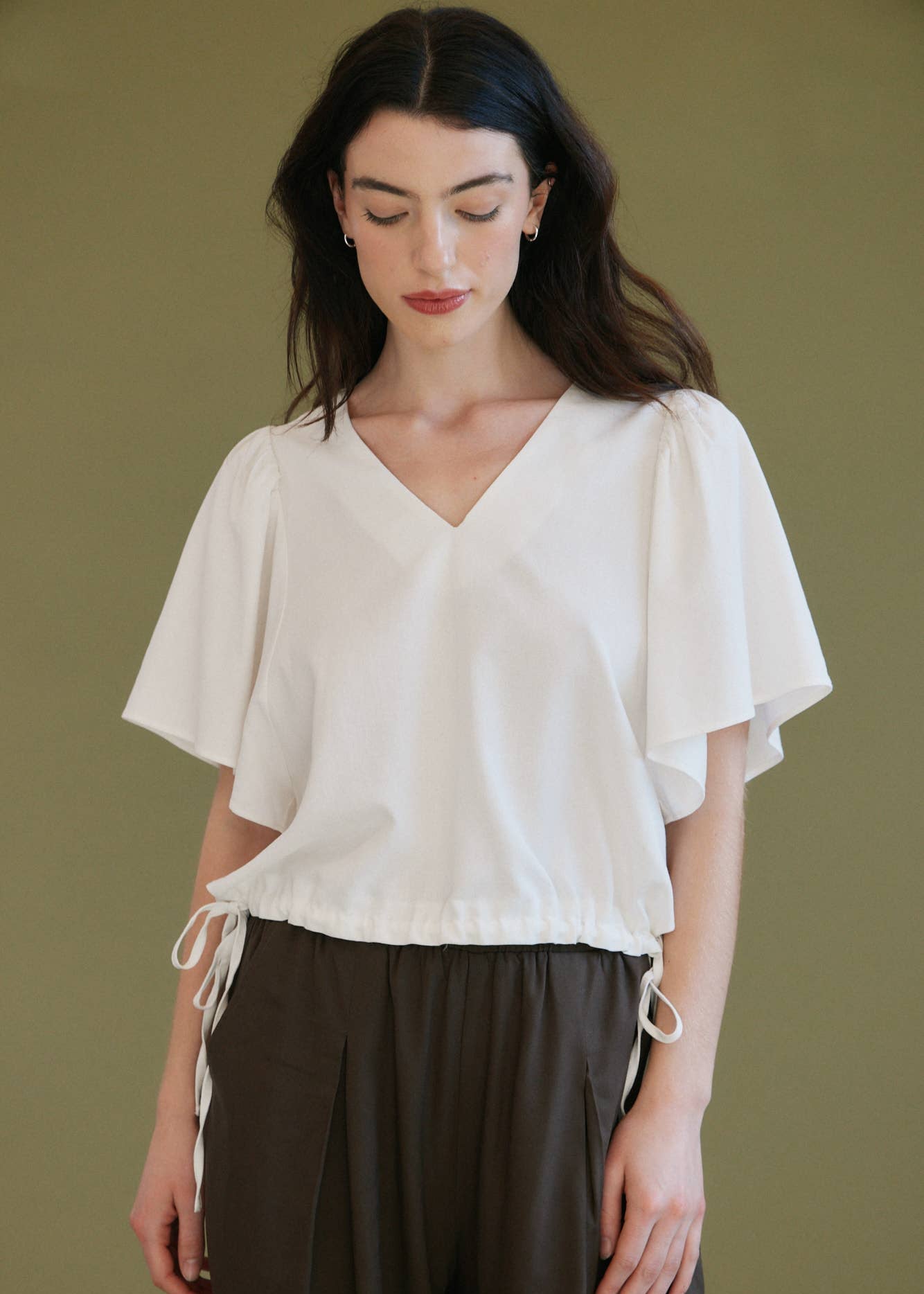 Drawstring Linen Blend Blouse