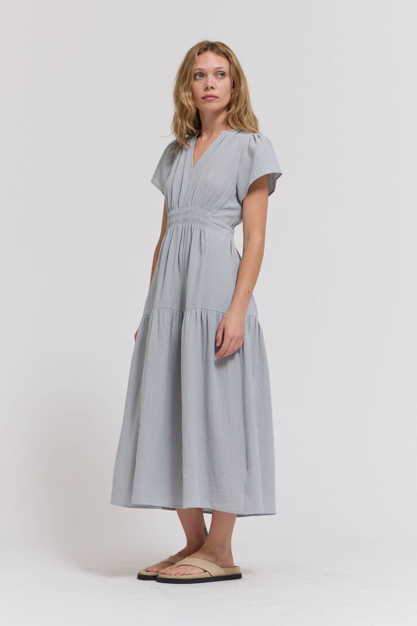Sky Blue Cotton Gauze Midi Dress