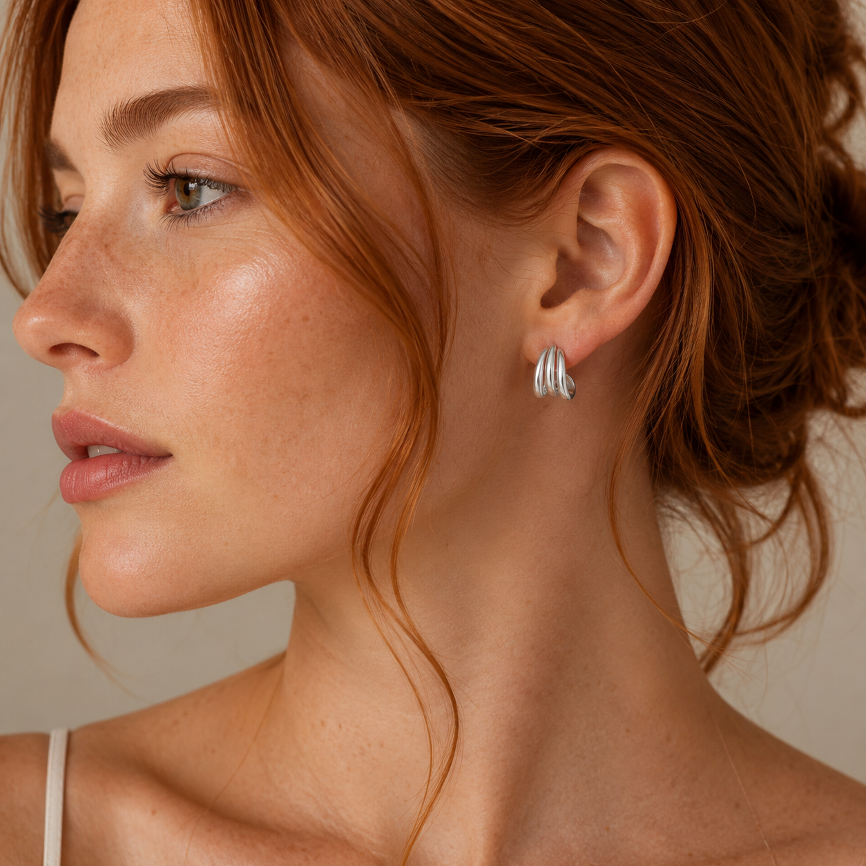 Silver Three Hoop Huggie Earring