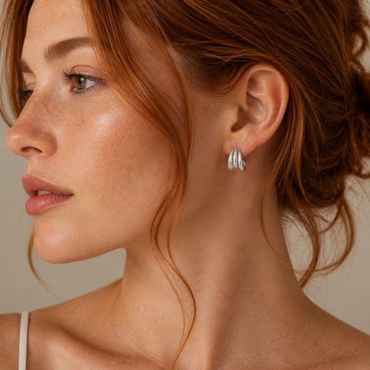Silver Three Hoop Huggie Earring