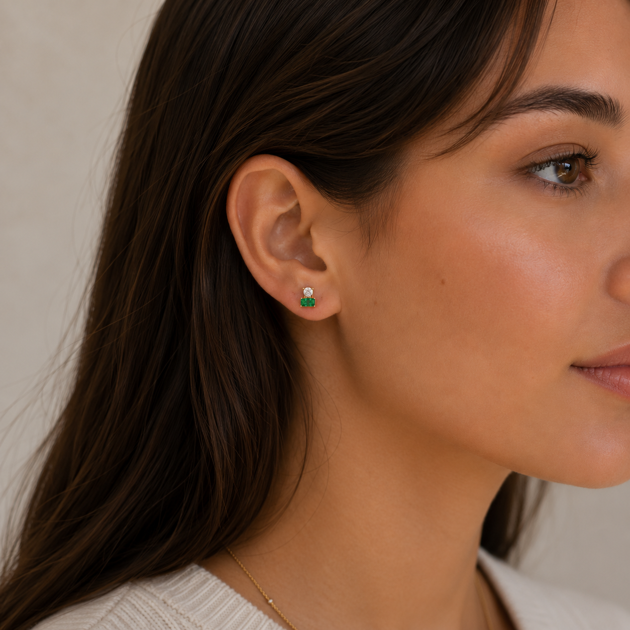 Double Stud Stack - Emerald & Gold Earrings