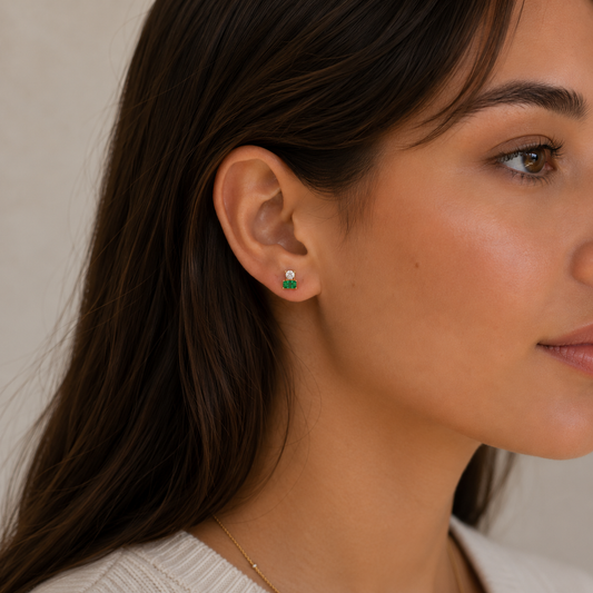 Double Stud Stack - Emerald & Gold Earrings