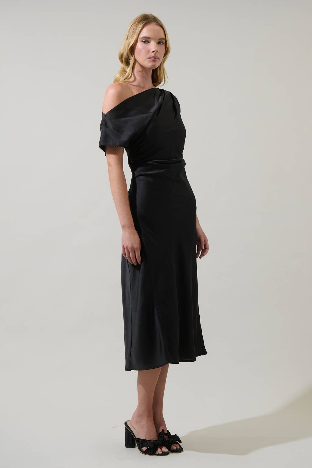 Ariana Satin Off The Shoulder Midi Dress
