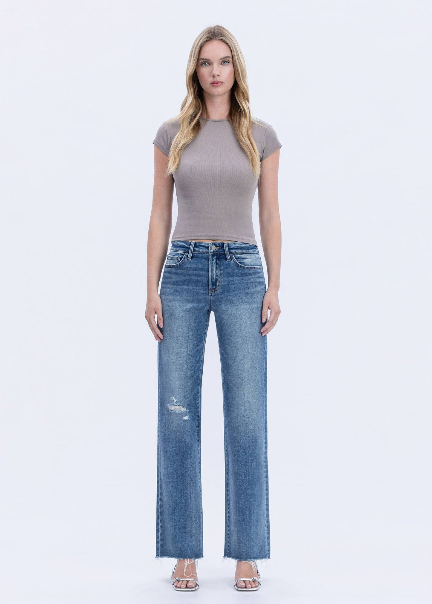 FLYING MONKEY High Rise Frayed Hem Slim Wide Jeans