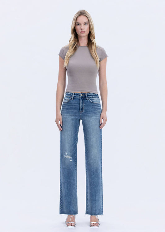 FLYING MONKEY High Rise Frayed Hem Slim Wide Jeans