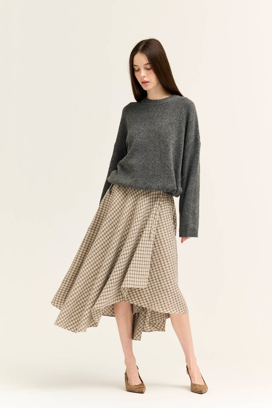 Unbalanced Plaid Flannel Wrap Skirt