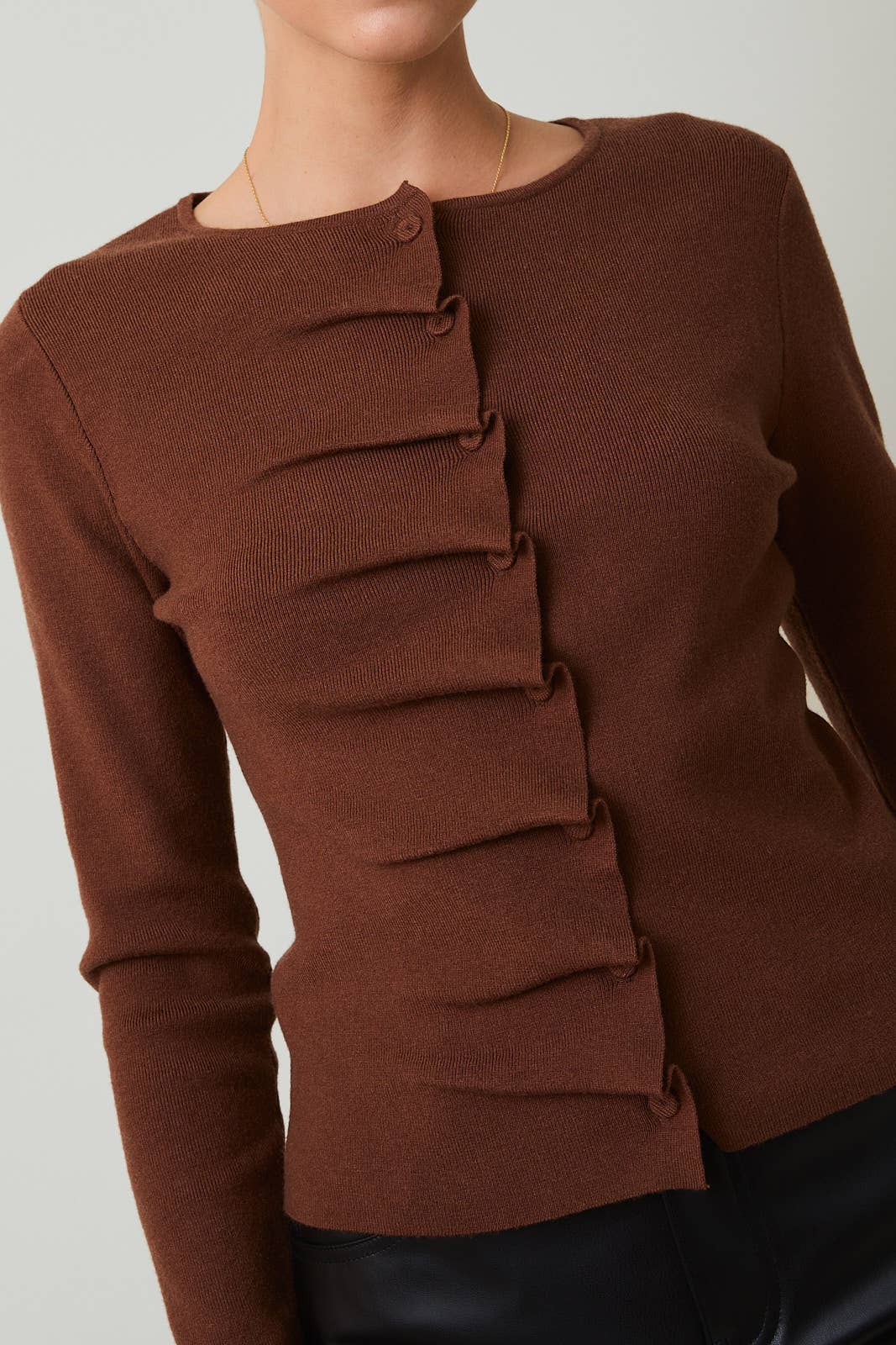 Crew Neck Pleated Sweater Top