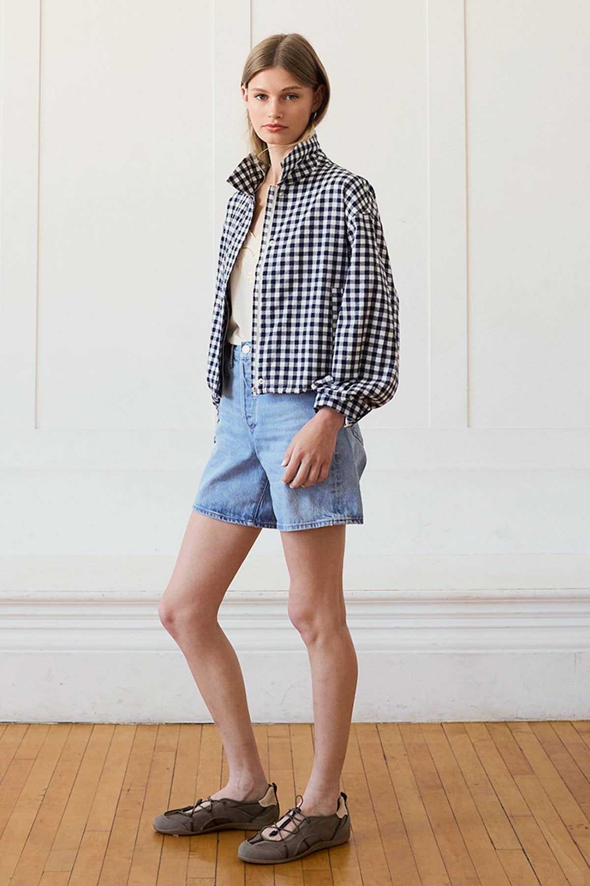 Navy Gingham Cotton Jacket