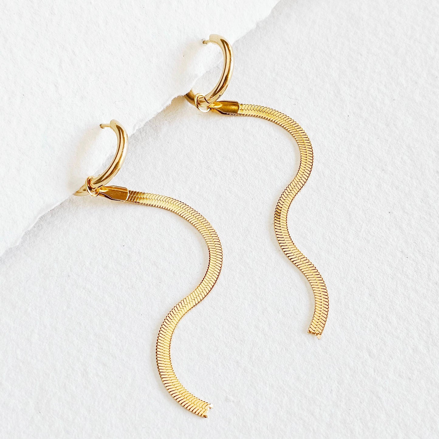 Hoop Huggie Long Chain Earrings