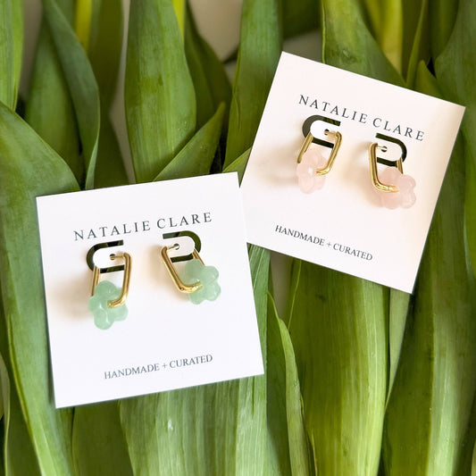 Stone Flower Hoop Earrings