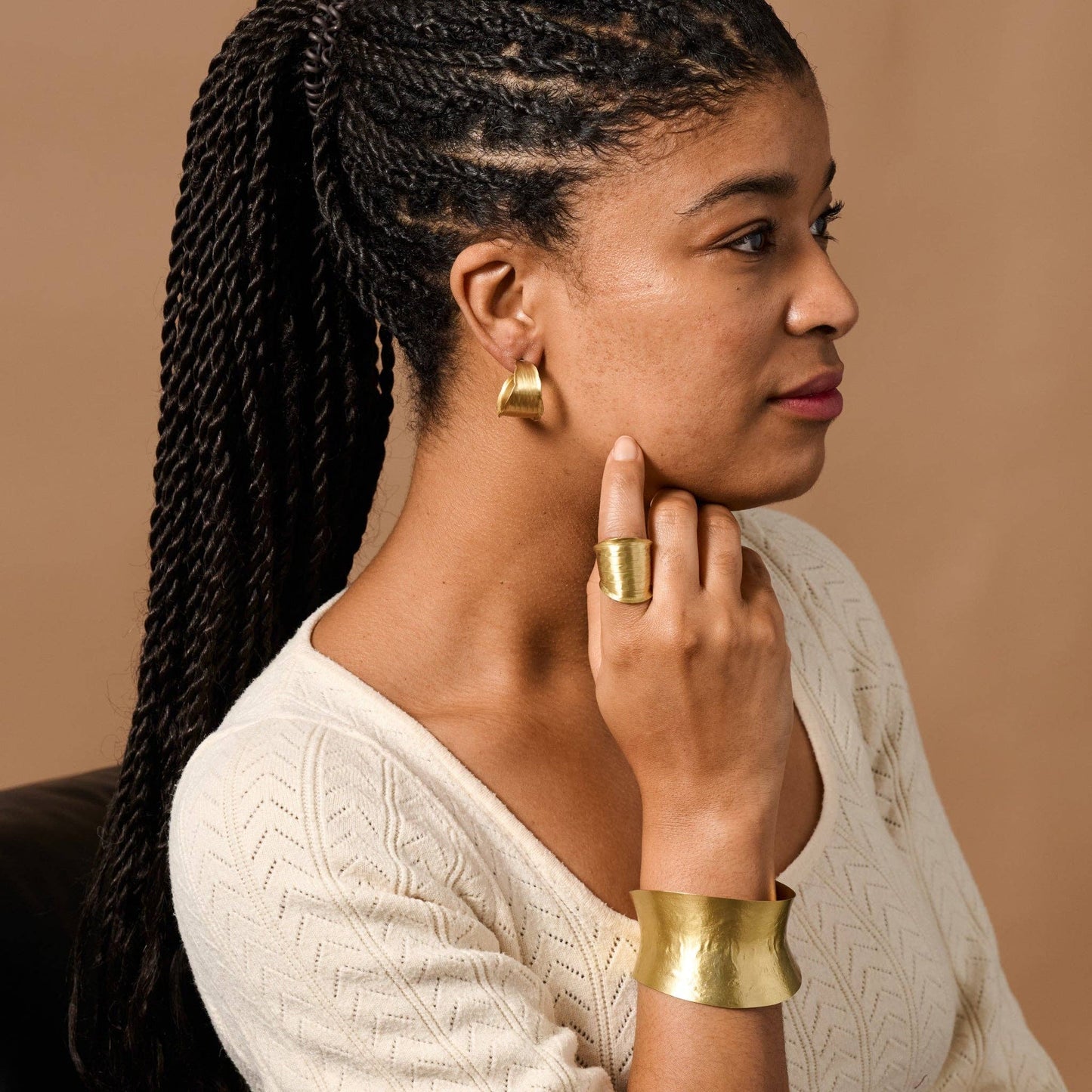 Diva Hammered Brass Hoop Earrings