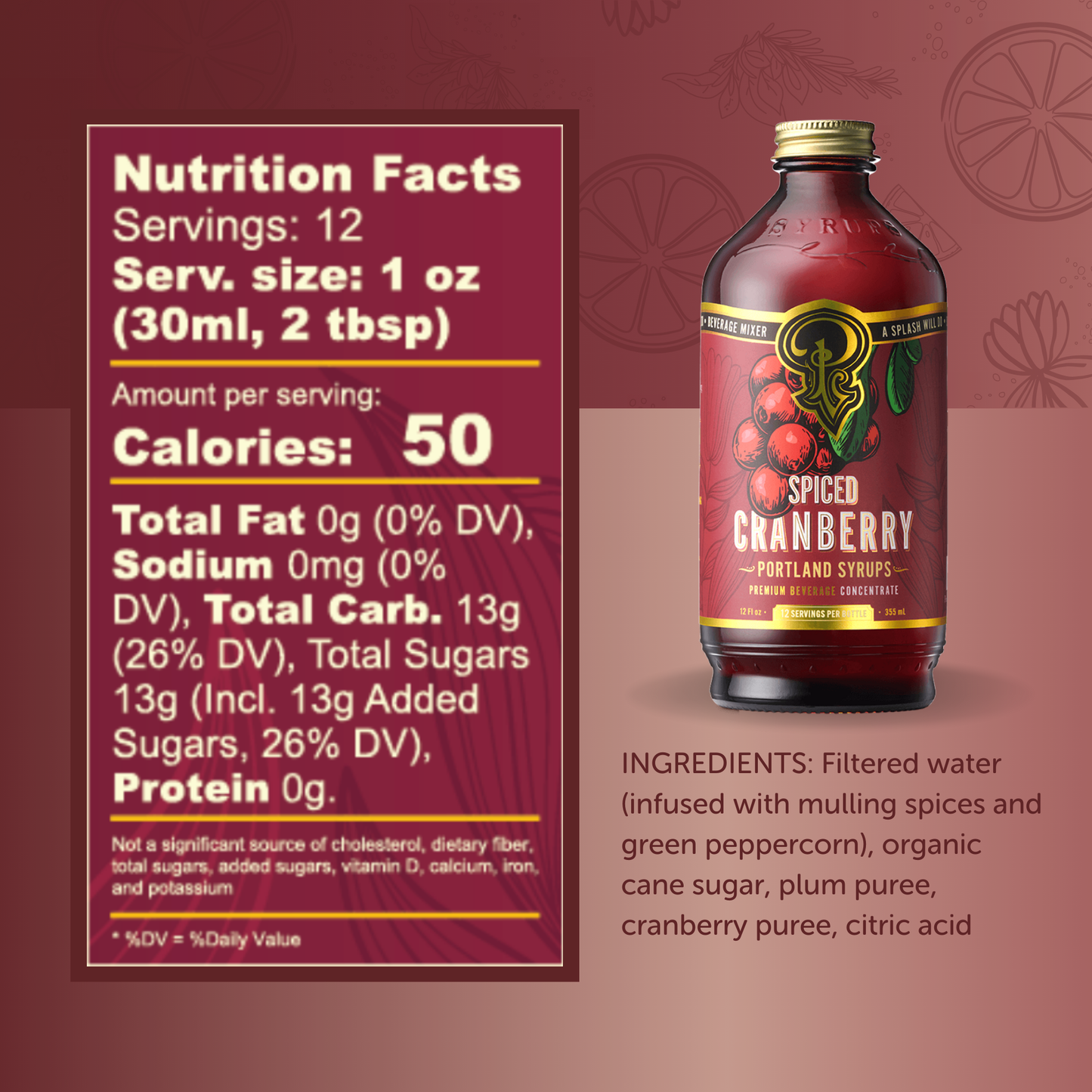 Spiced Cranberry Syrup - Cocktail / Mocktail Drink Mix