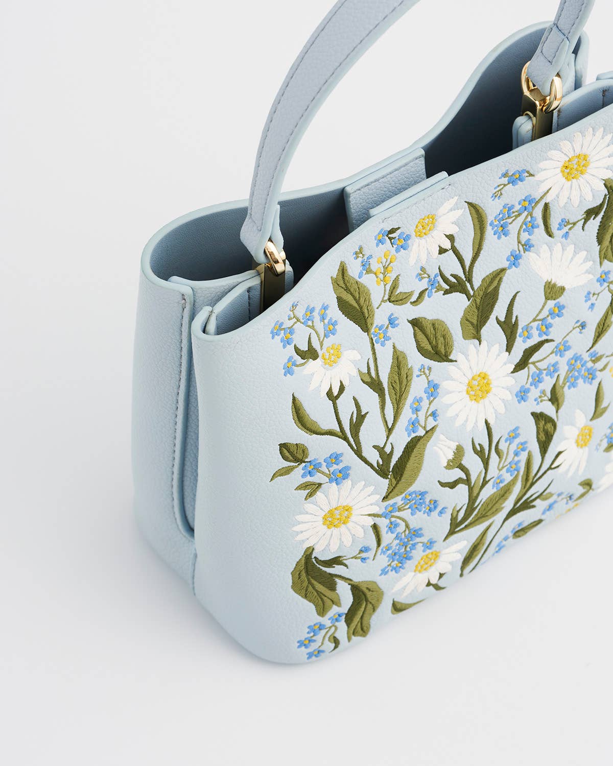 Forget Me Not Blue Embroidered Bucket Bag