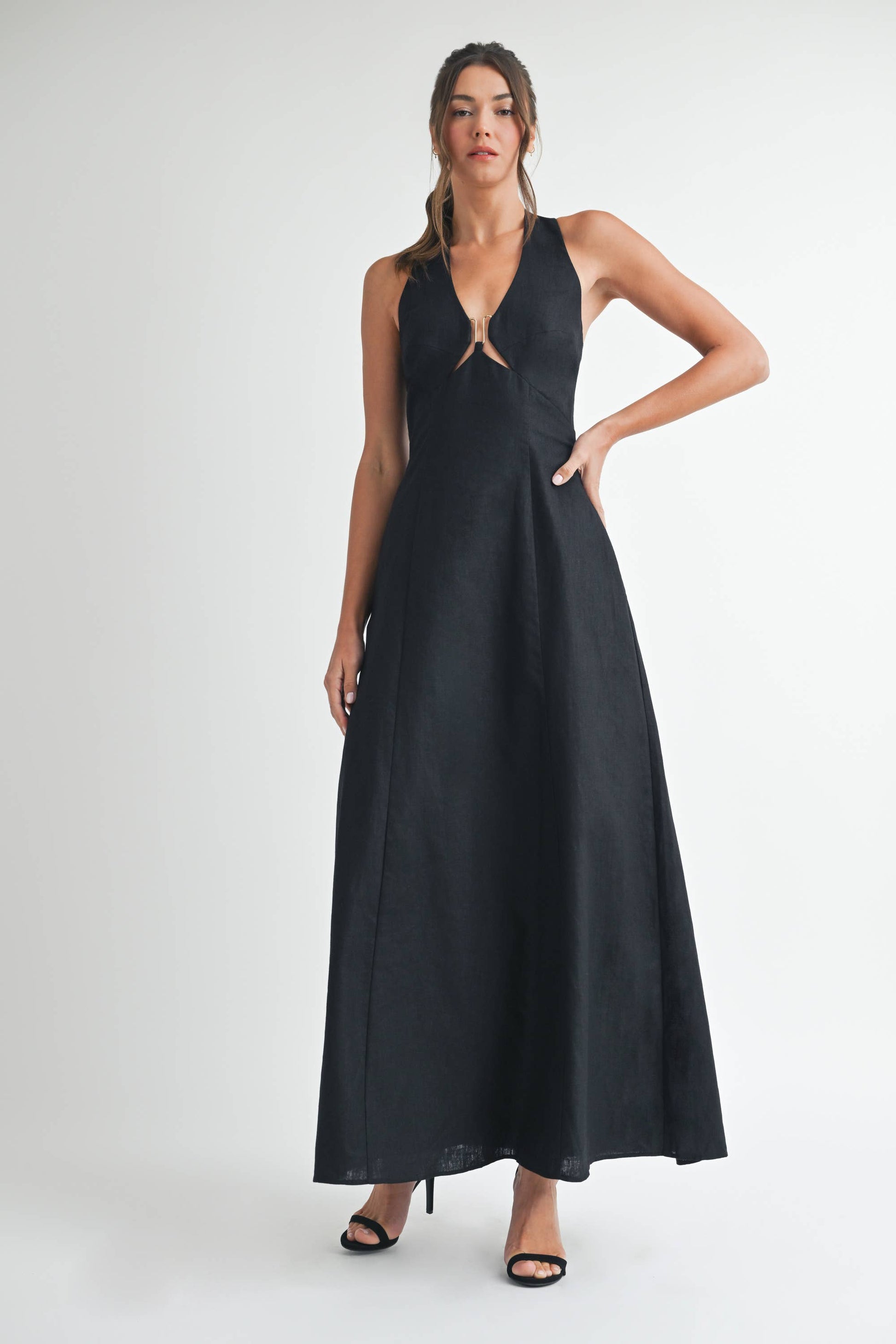 Front Detail Linen Maxi Dress - S Front Detail Linen Maxi Dress - S