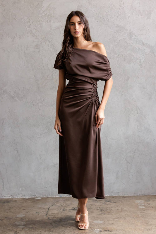 One Shoulder Ruched Midi Dress