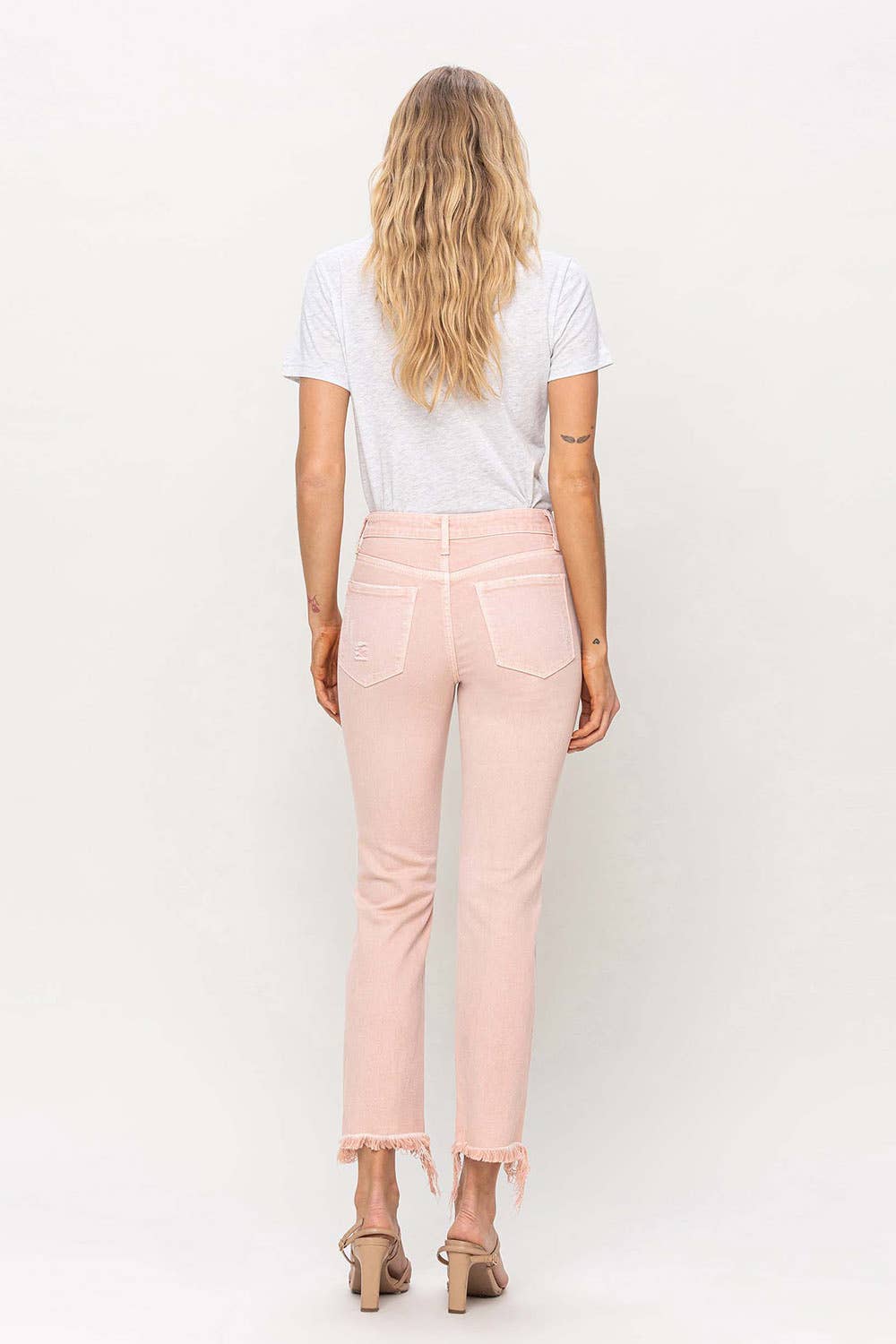 Powdery Pink Cropped Denim Jeans