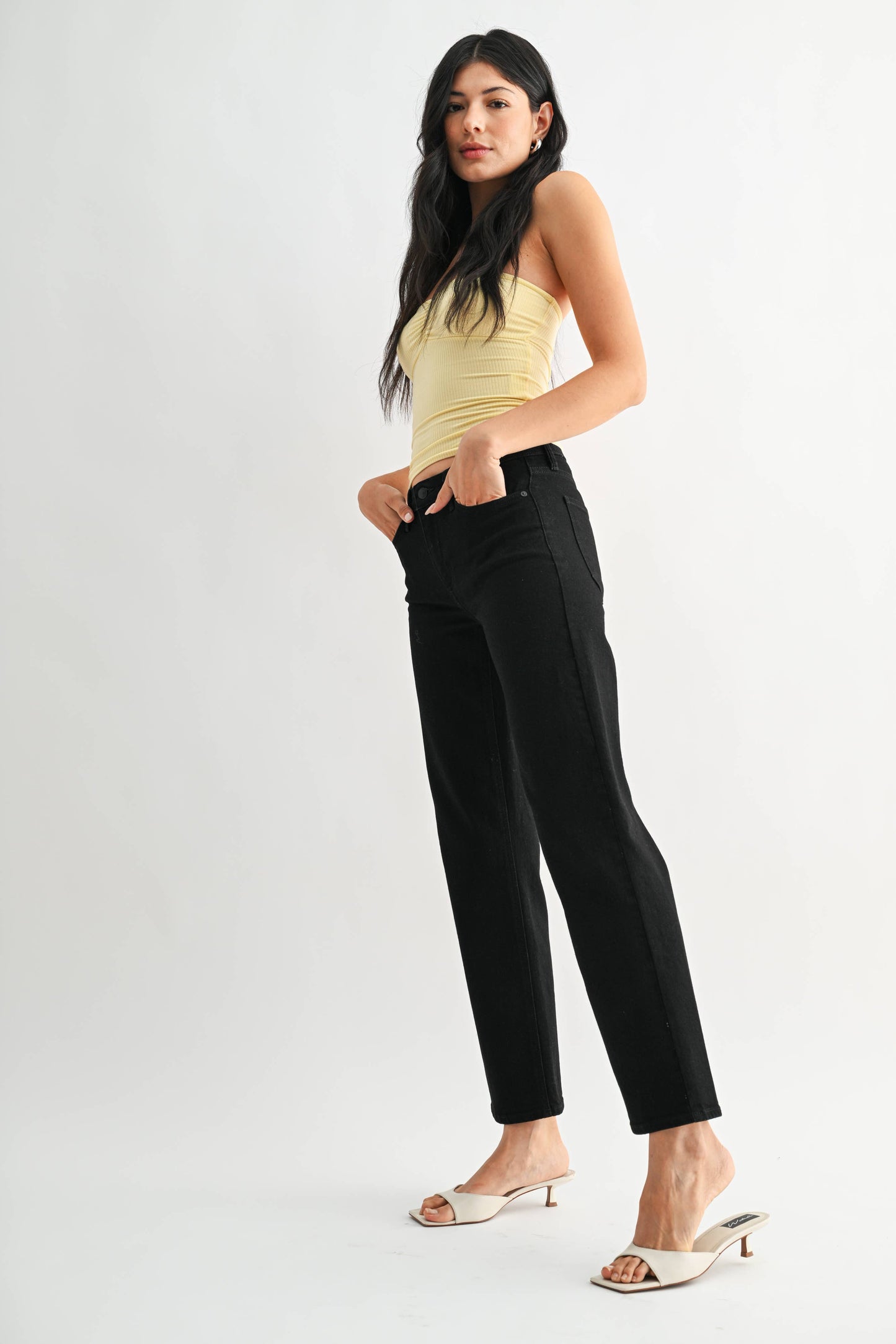JUST BLACK DENIM - Black Stretchy Straight Jeans