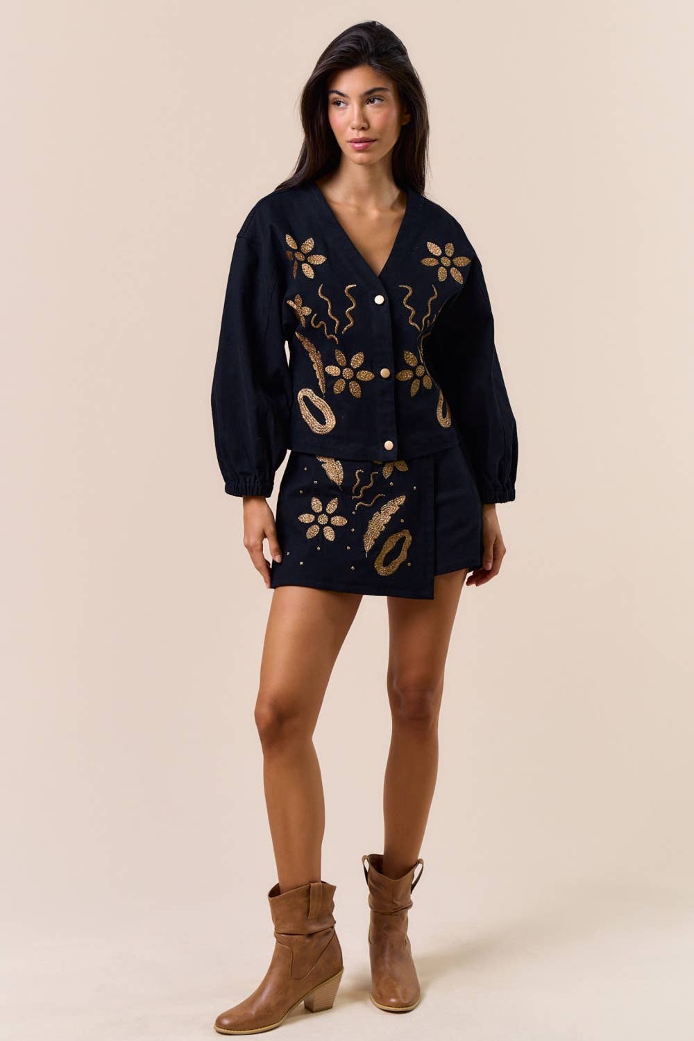 Gold Embroidered Button Down Top