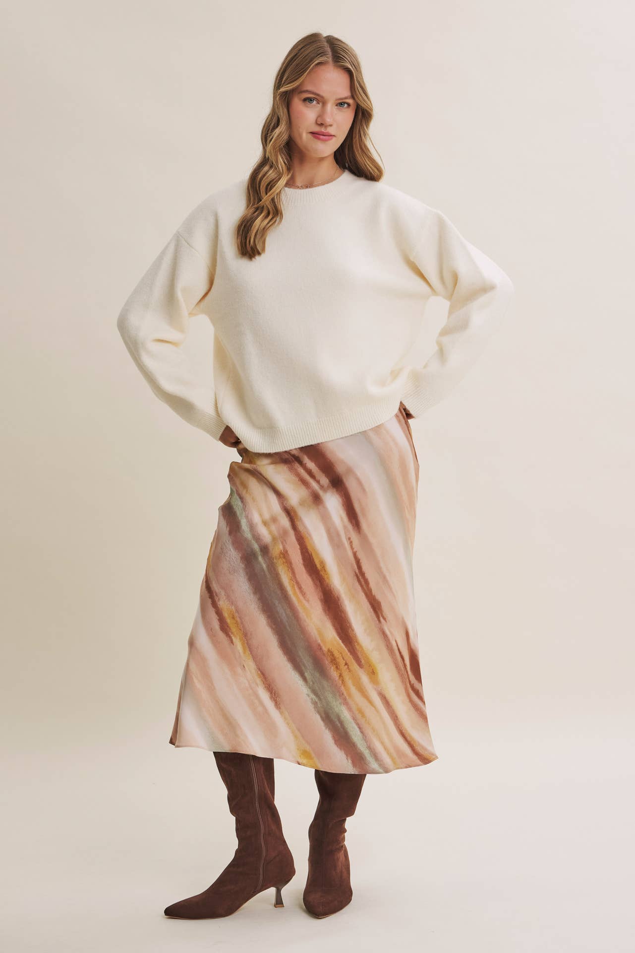 Watercolor Bias Satin Maxi Skirt