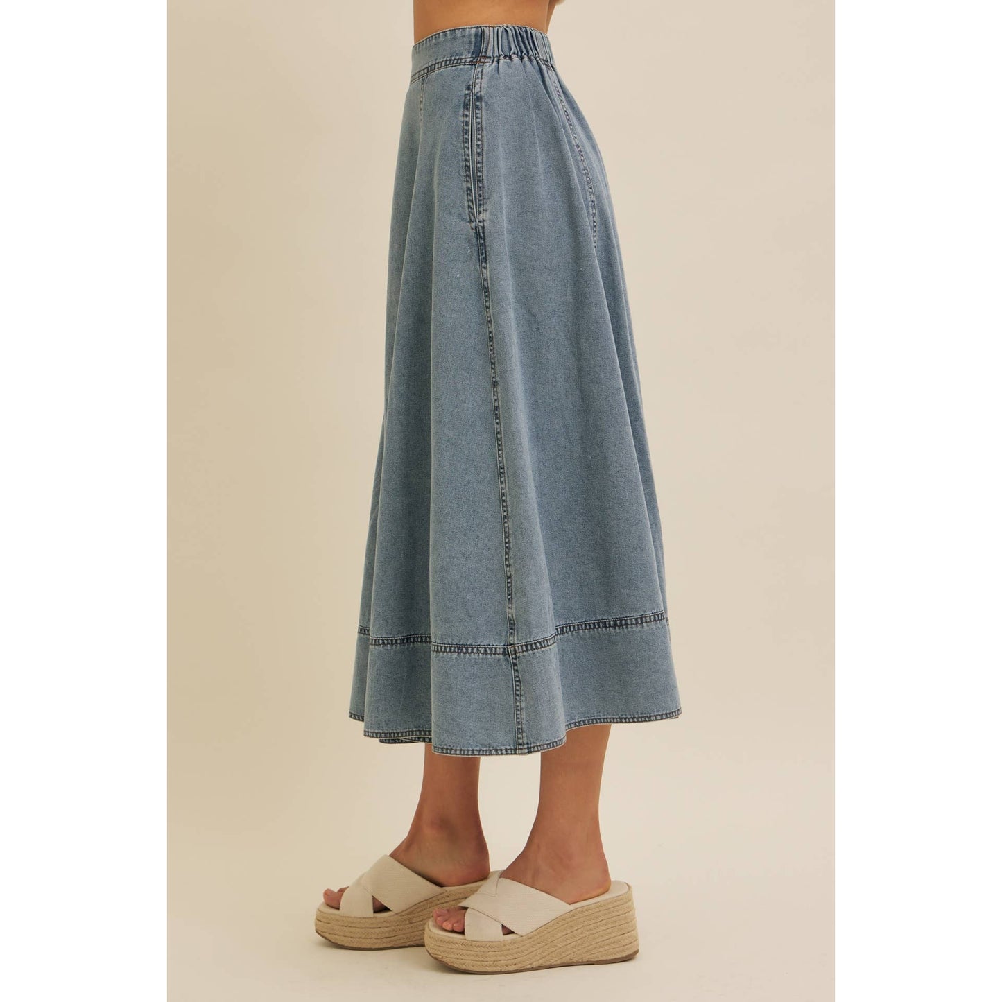 Stitched Denim Midi Skirt