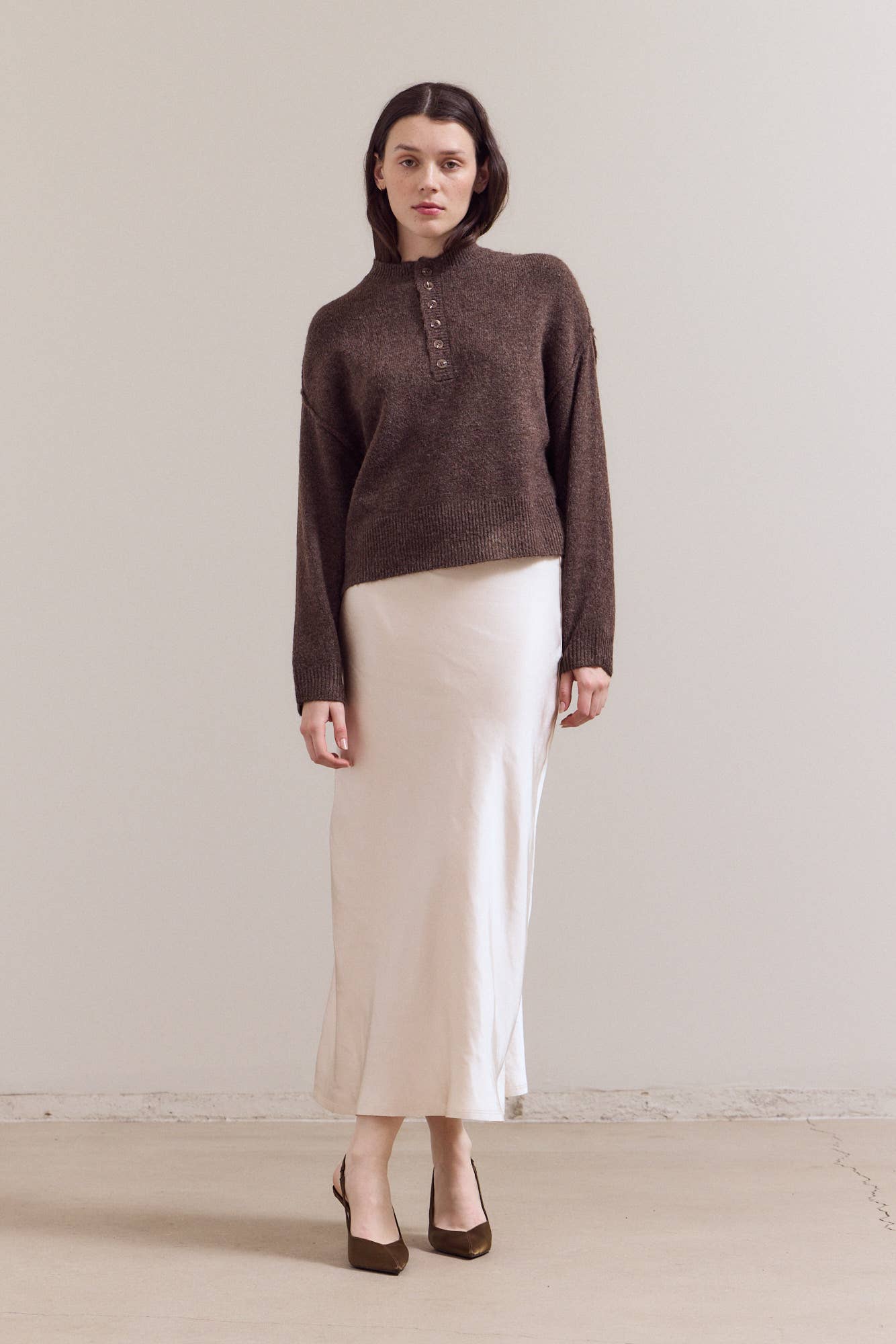 Half Button Down Sweater - Chestnut