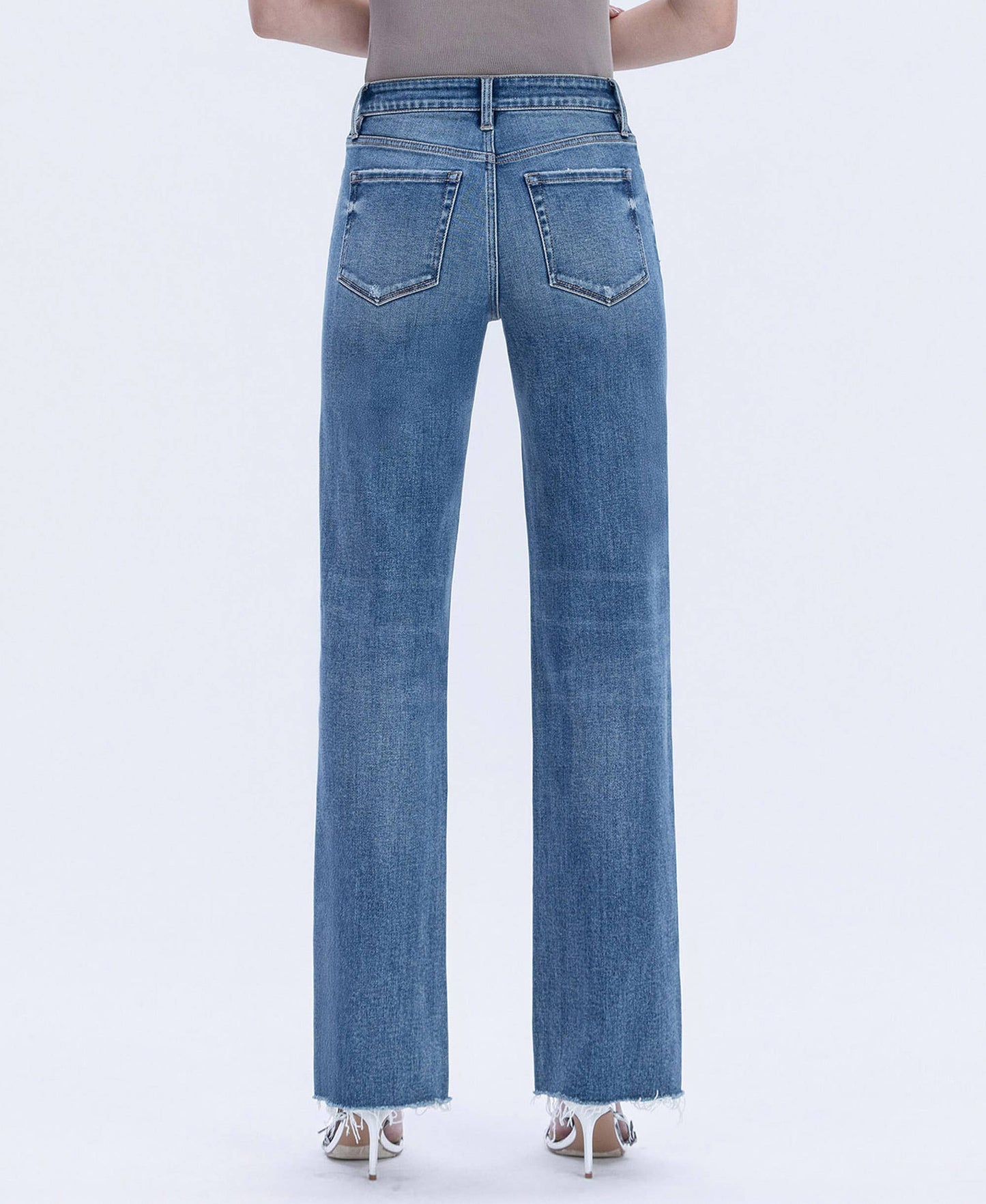 FLYING MONKEY High Rise Frayed Hem Slim Wide Jeans