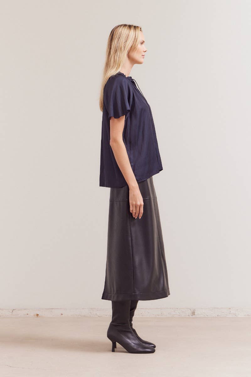 Midnight Silky Ruffle Sleeve Blouse